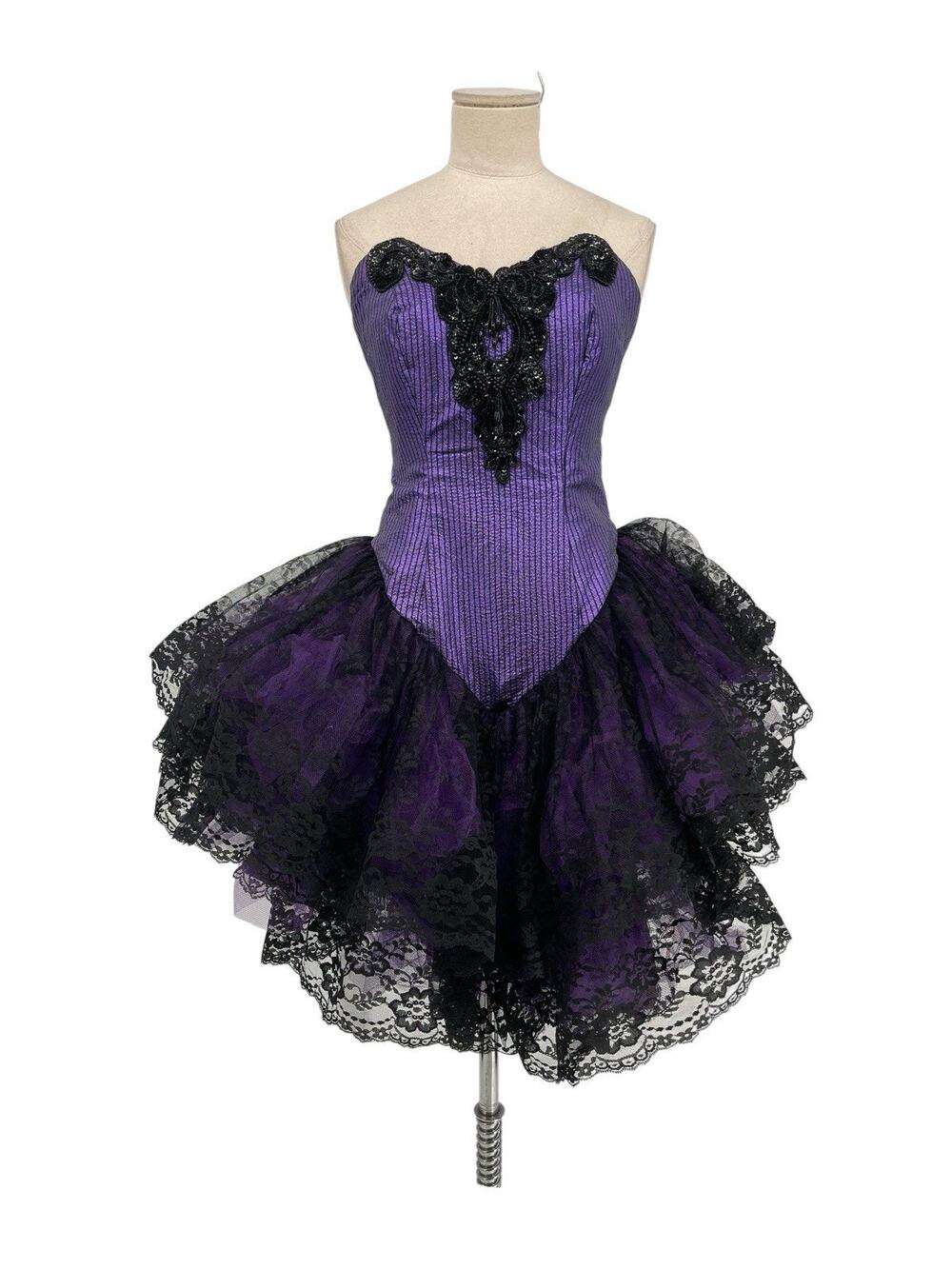 Vintage Loralie Prom Dress Black Purple Goth Lace Tulle Sequins Short Size 10